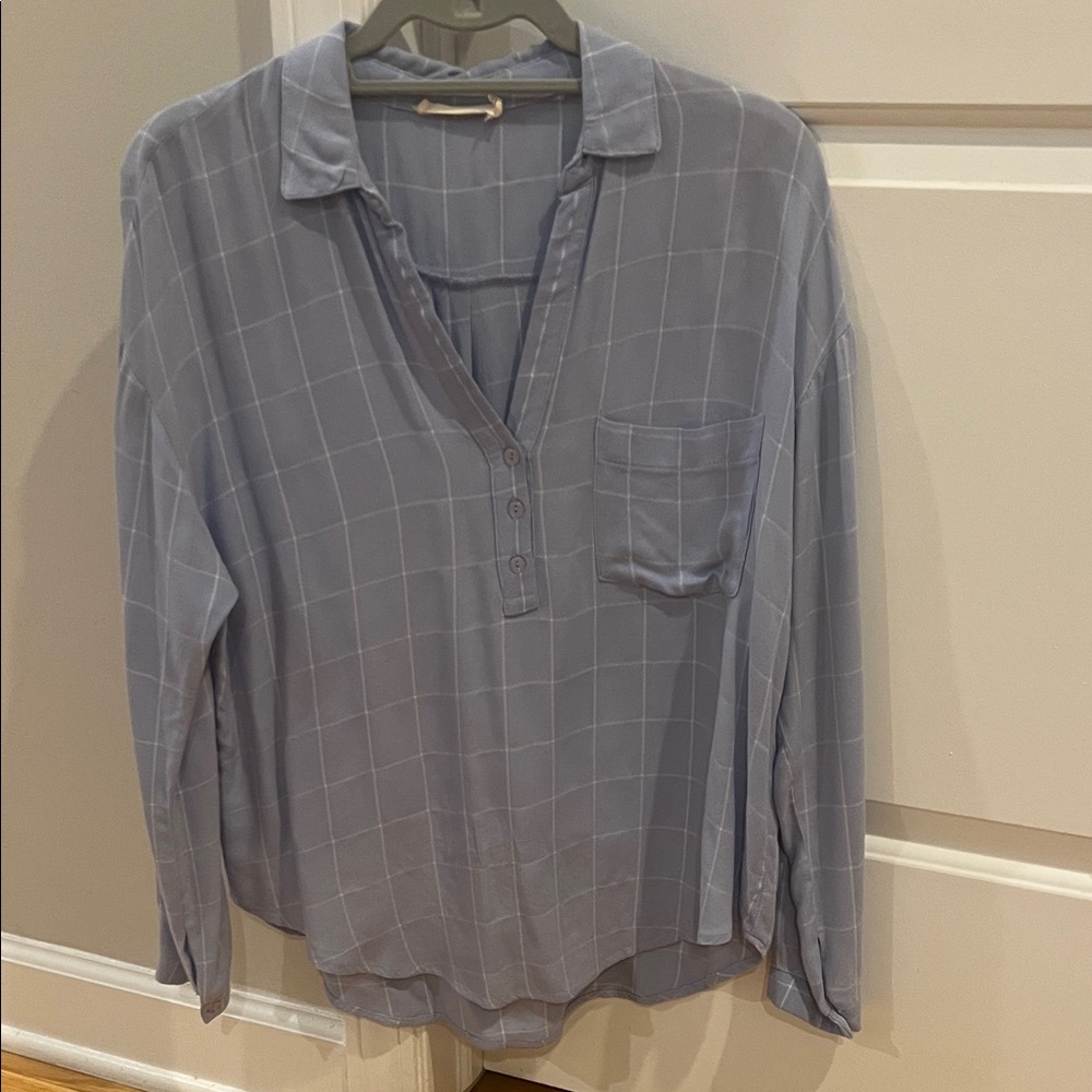 Lush Light Blue Checkered Button Down Shirt